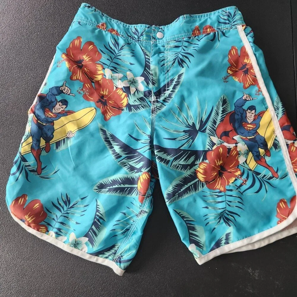 DC Superman Board Shorts Hawaiian Tropical Print Swim Trunks Mens‎ Small